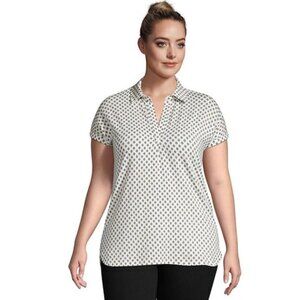 Women's Lightweight Relaxed Fit Short Sleeve Tunic Top - Ivory Foulard